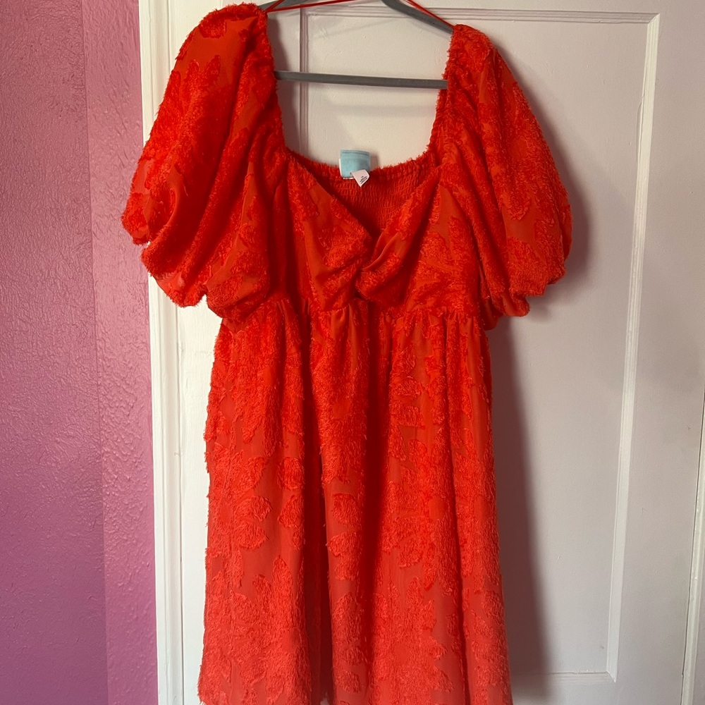 Future Collective Vibrant Red Puff Sleeve Dress